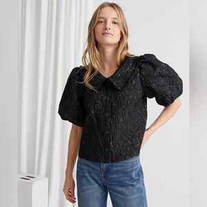 & Other Stories Textured Ruffle Collar Puff Sleeve Top- size XS